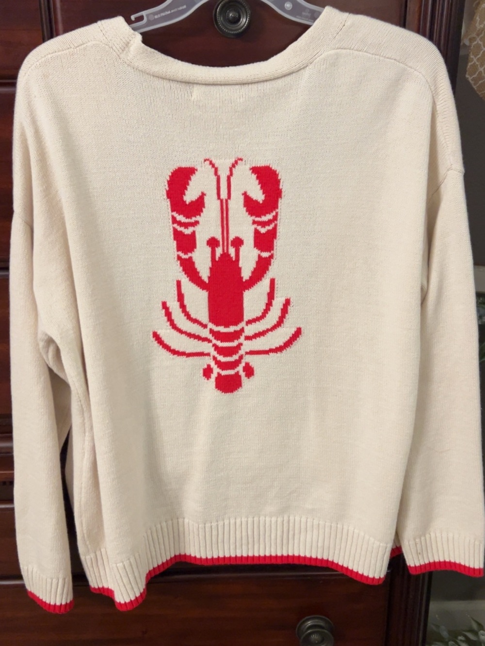 Cream Sweater with Red Lobster Motif